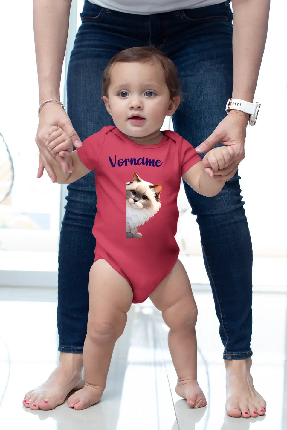 Eco-friendly Baby Bodysuit, kurz, aus 100 % Baumwolle, mit Katze, NB-18 M
