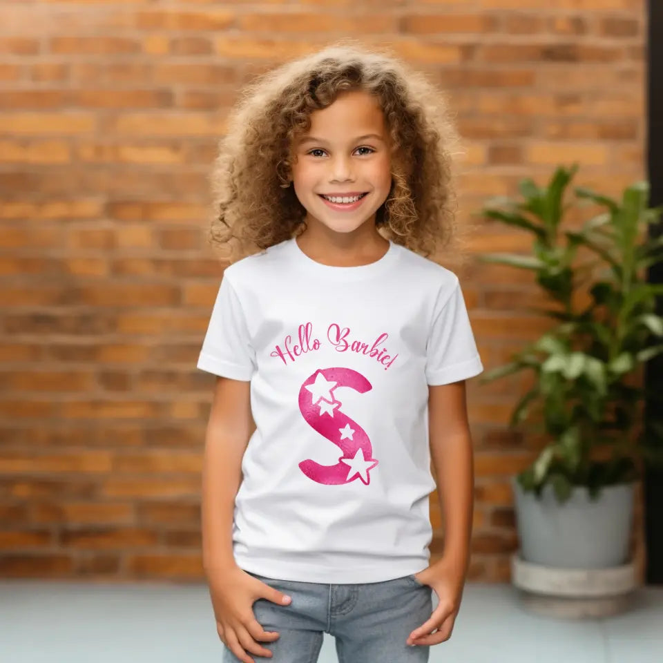 Eco-friendly Kinder T-Shirt aus Baumwolle, Pinkes Monogramm A- Z, mit Text, S-XL