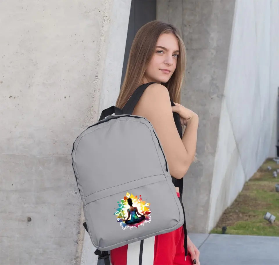 Eco-friendly Rucksack strapazierfähig, leicht, geräumig, 4 Taschen, ONE SIZE mit Watercolor-Yoga Motiv