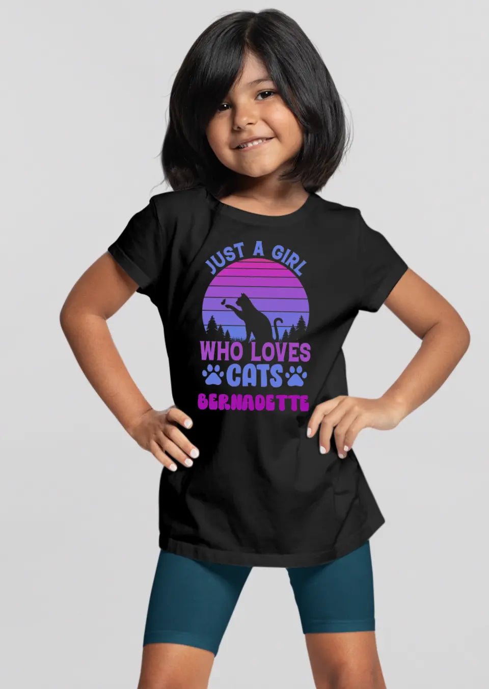 Eco-friendly Kinder T-Shirt aus Baumwolle, Just a Girl who loves cats, S-XL