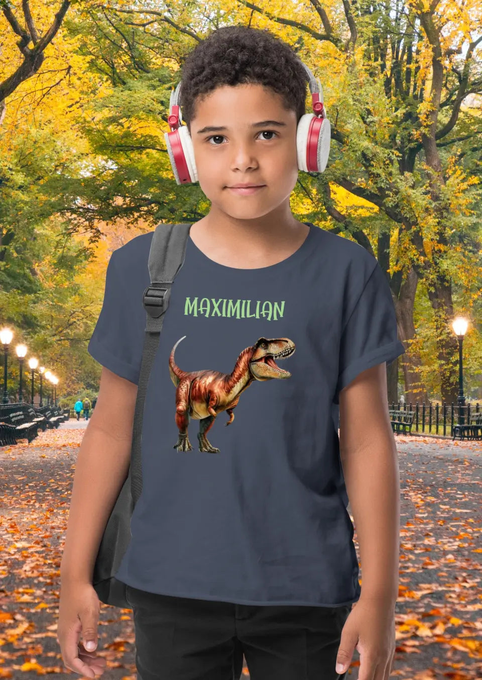 Eco-friendly Kinder T-Shirt aus Baumwolle, mit Namen & Dinosaurier S-XL