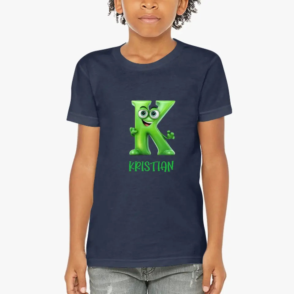 Eco-friendly Kinder T-Shirt aus Baumwolle mit Monogramm A - Z in grün, S-XL