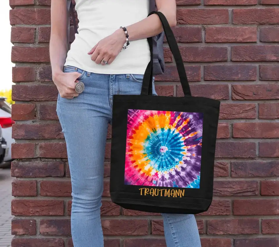 Eco-friendly Tasche aus 100 % Baumwolle, Hippie-Pattern, schwarz, rot, blau
