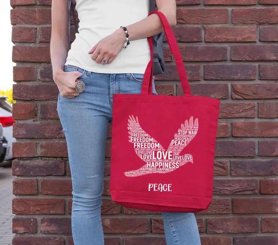 Eco-friendly Tasche aus 100 % Baumwolle, Peace Dove, schwarz, blau, rot