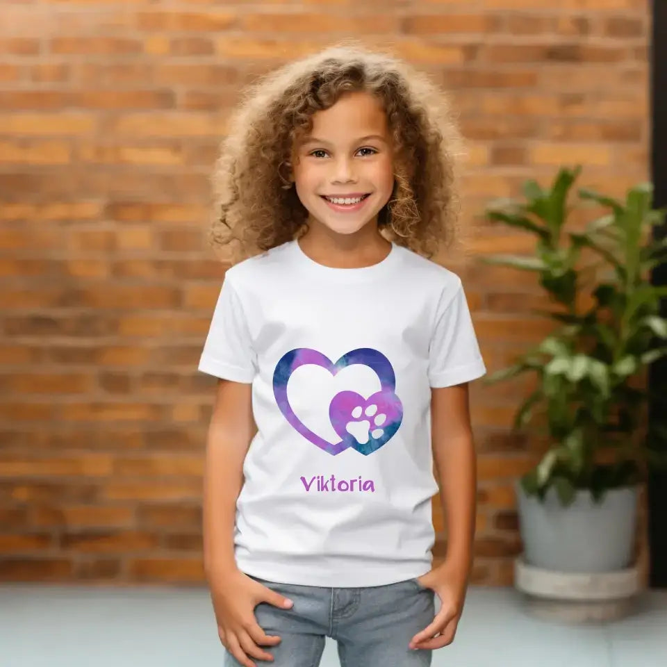 Eco-friendly Kinder T-Shirt aus Baumwolle, Rainbow Paw Heart, S-XL