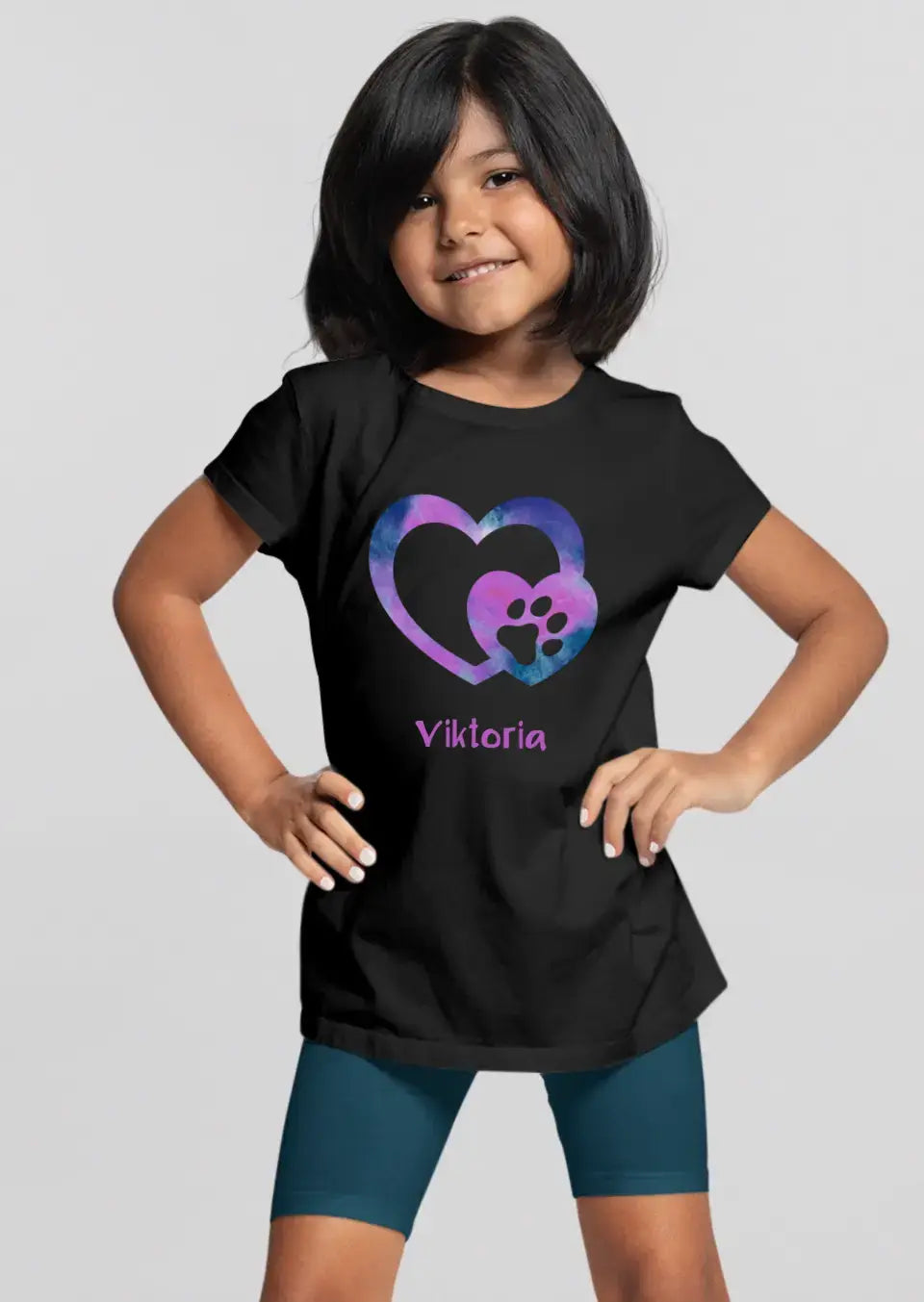 Eco-friendly Kinder T-Shirt aus Baumwolle, Rainbow Paw Heart, S-XL