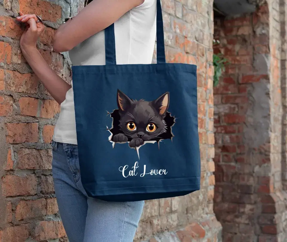 Eco-friendly Tasche aus 100 % Baumwolle Cat Lover, schwarz, blau oder rot