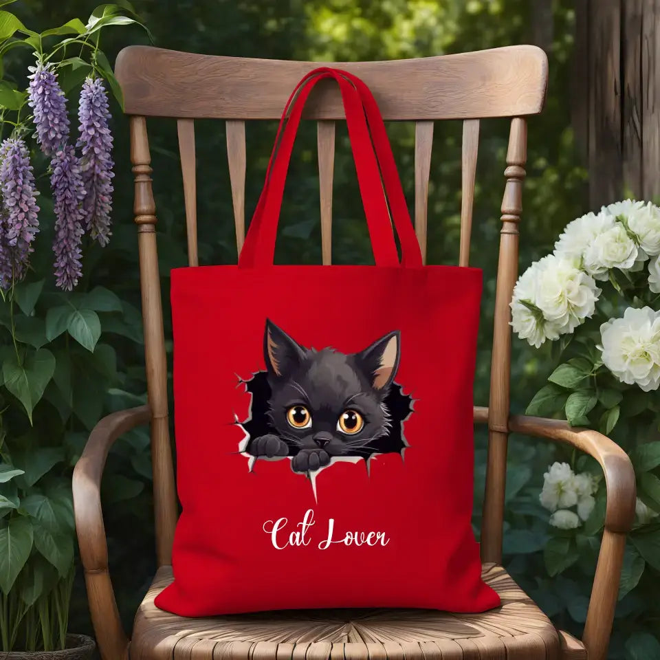 Eco-friendly Tasche aus 100 % Baumwolle Cat Lover, schwarz, blau oder rot