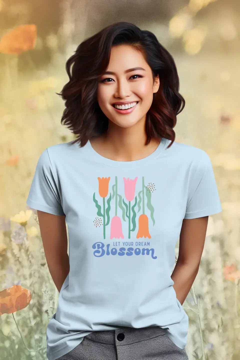 Eco-friendly Damen T-Shirt aus Baumwolle, Boho Flower, S-2XL