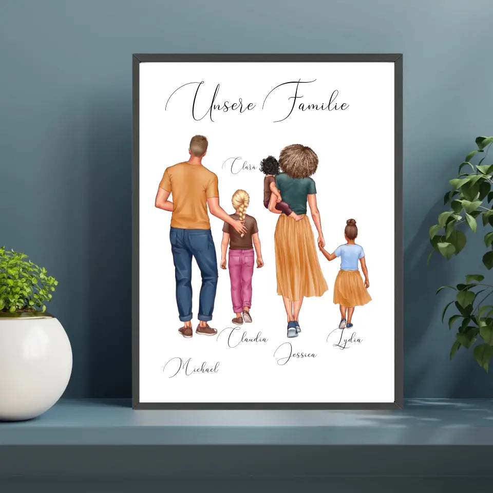Unsere Familie, personalisiertes Poster, mit Rahmen, verschiedene Größen