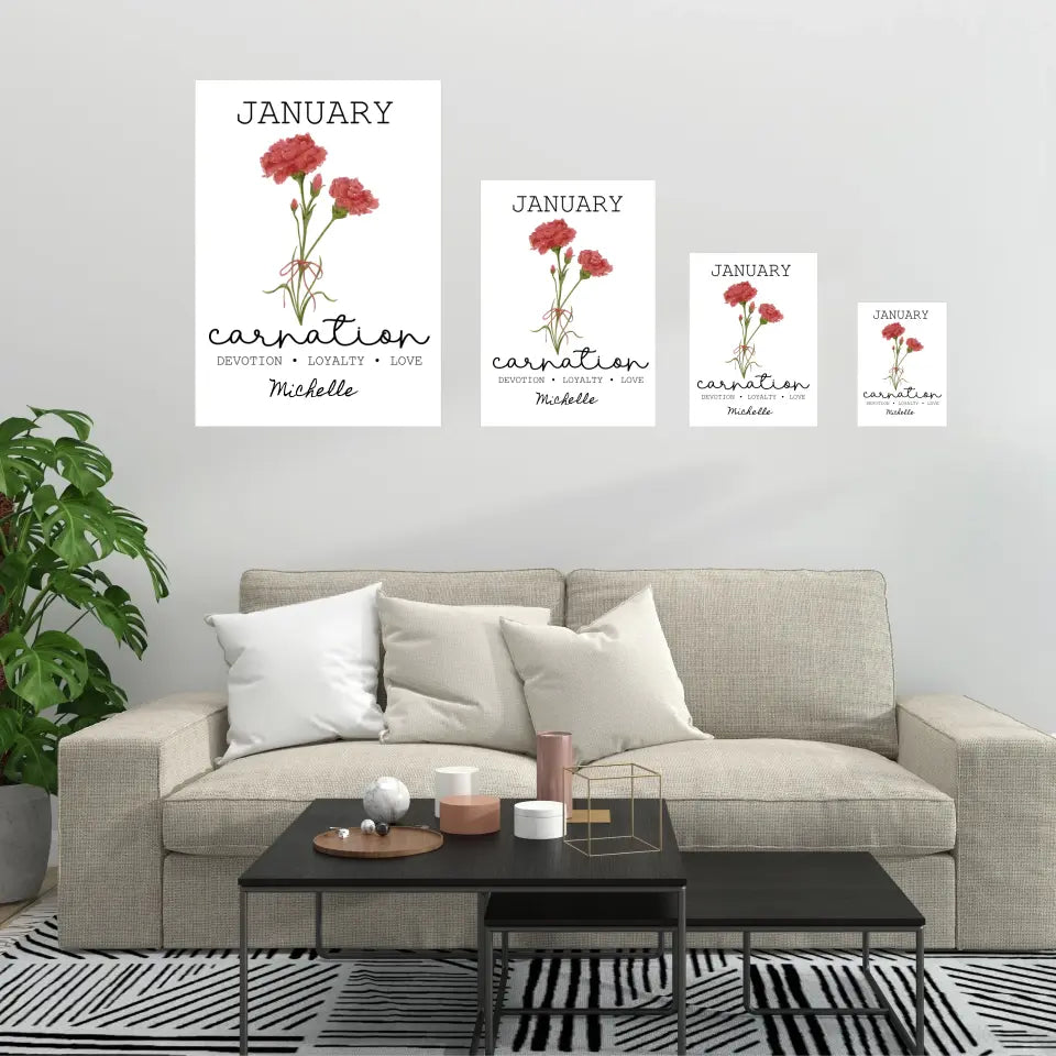 Poster, matt, vertikal, Geburtsblumen mit Namen, verschiedene Größen, DIN A 1 - 4 ohne Rahmen